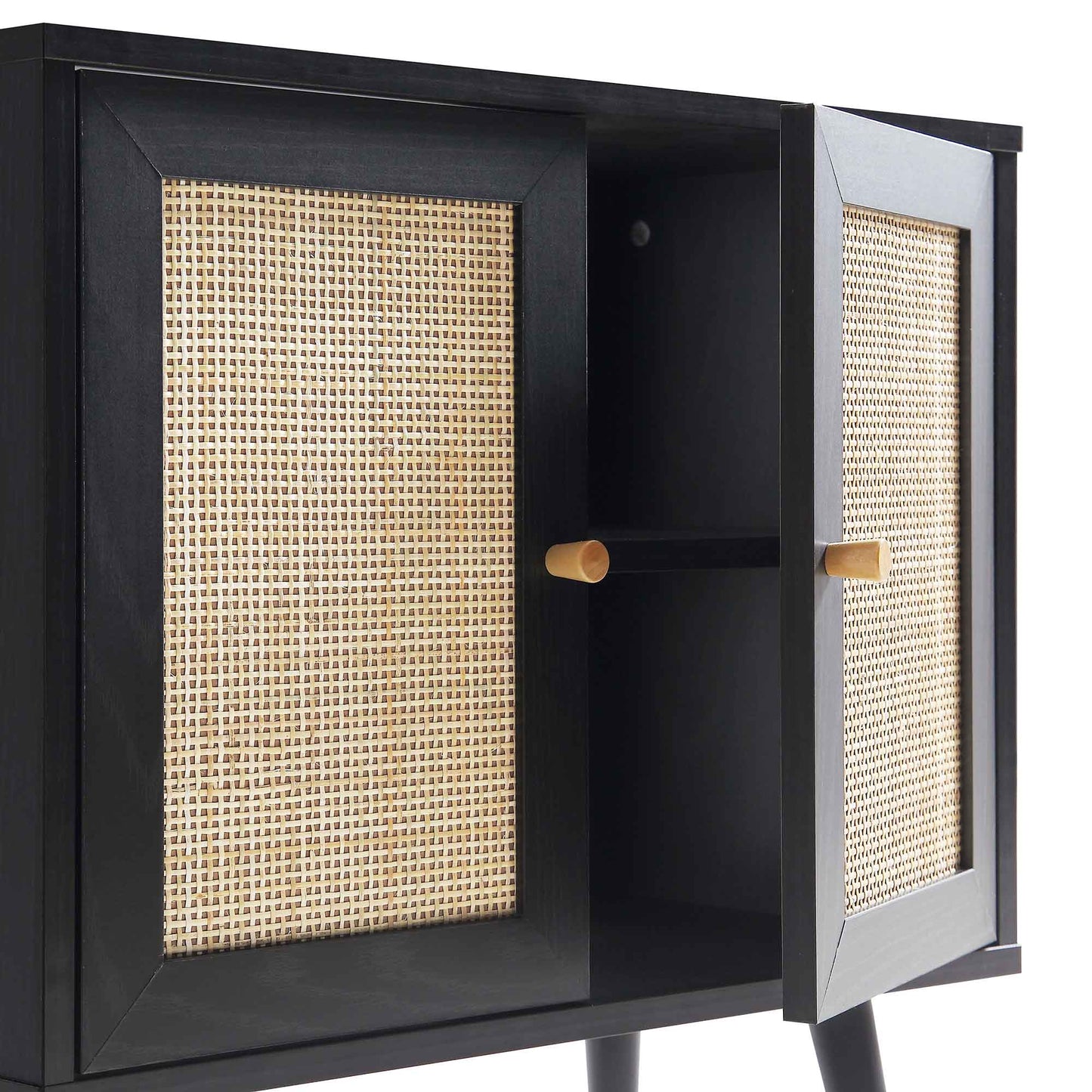 Meuble sous-évier de salle de bain 2 portes en rotin tressé Frances, noir