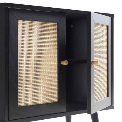 Meuble sous-évier de salle de bain 2 portes en rotin tressé Frances, noir
