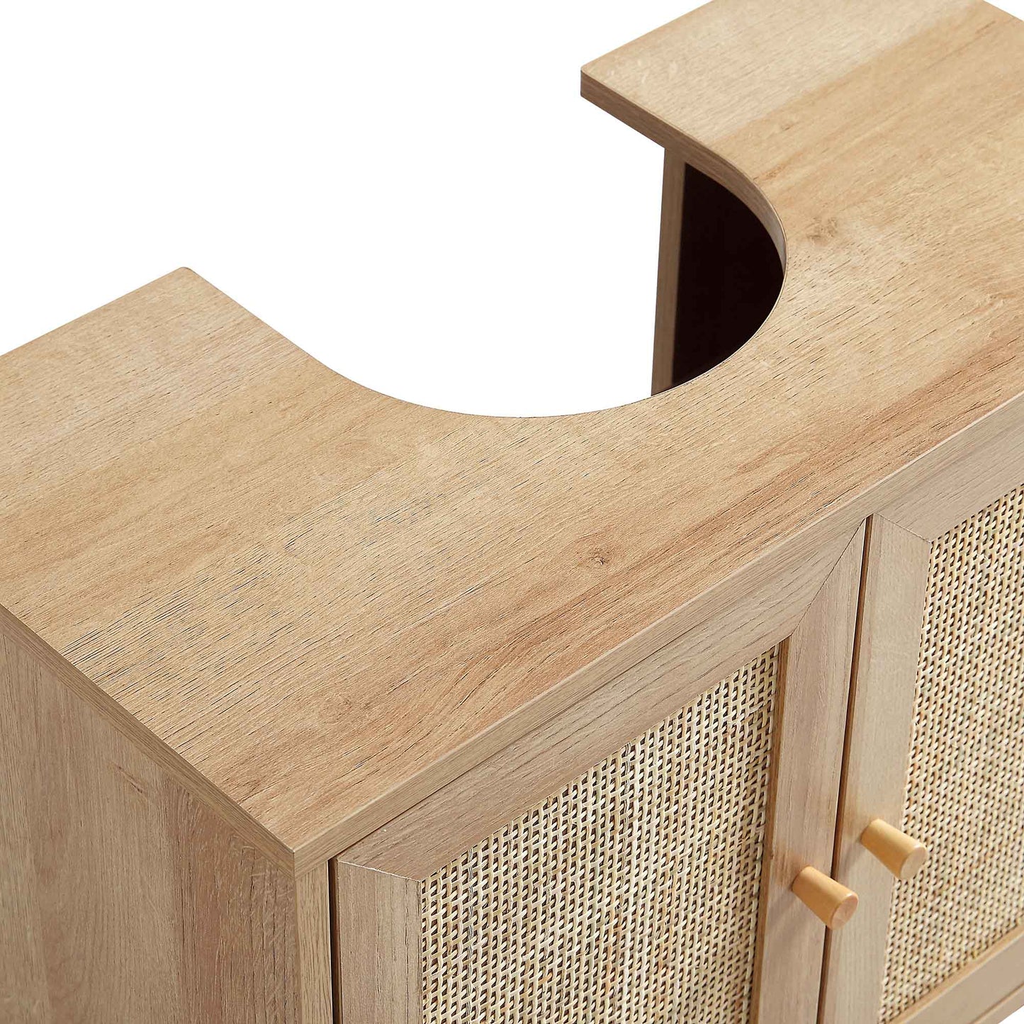 Meuble sous-évier de salle de bain 2 portes en rotin tressé Frances, naturel