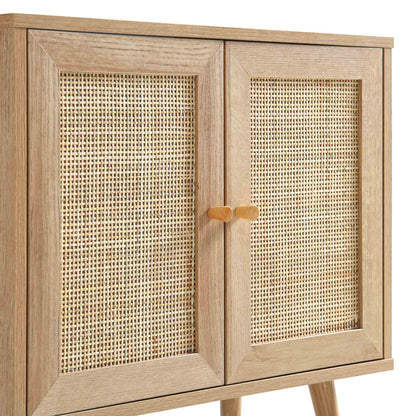 Meuble sous-évier de salle de bain 2 portes en rotin tressé Frances, naturel