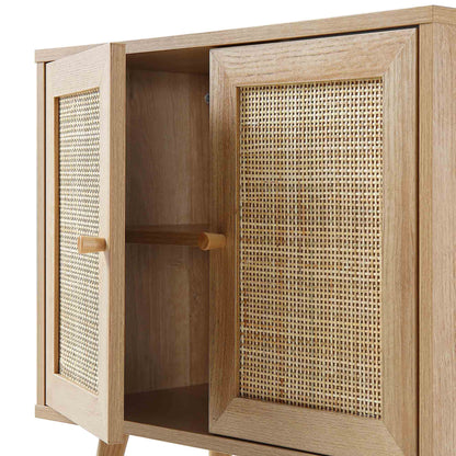 Meuble sous-évier de salle de bain 2 portes en rotin tressé Frances, naturel
