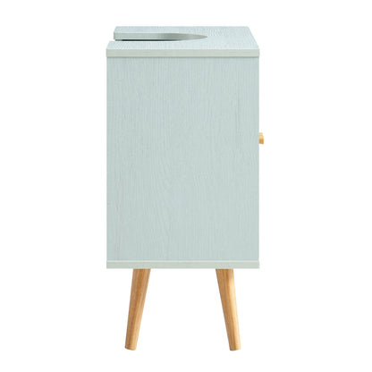 Meuble sous-évier de salle de bain 2 portes en rotin tressé Frances, vert menthe