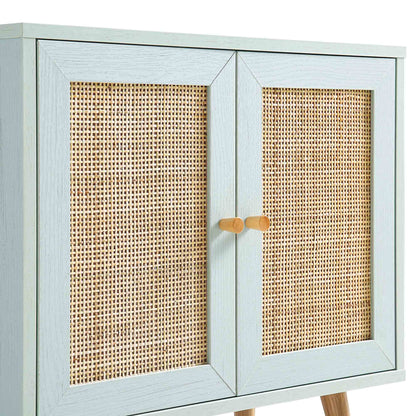 Meuble sous-évier de salle de bain 2 portes en rotin tressé Frances, vert menthe