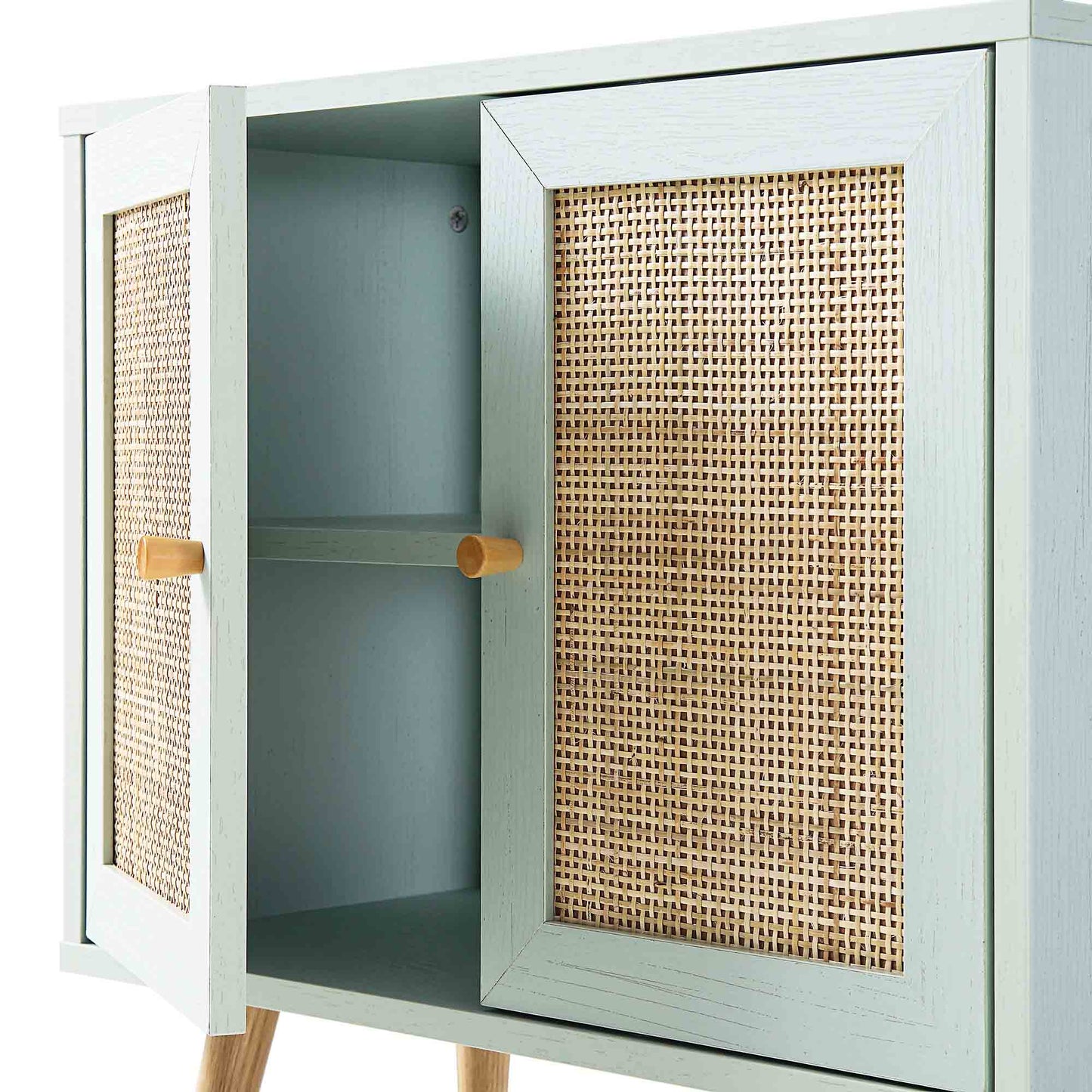 Meuble sous-évier de salle de bain 2 portes en rotin tressé Frances, vert menthe