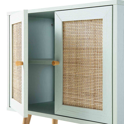 Meuble sous-évier de salle de bain 2 portes en rotin tressé Frances, vert menthe