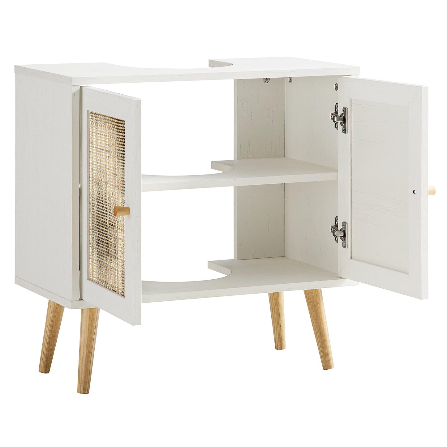 Meuble sous-lavabo de salle de bain 2 portes en rotin tressé Frances, blanc