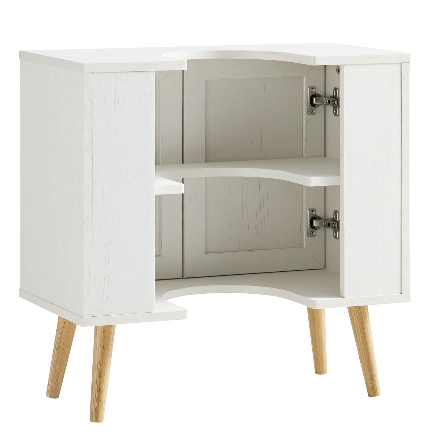Meuble sous-lavabo de salle de bain 2 portes en rotin tressé Frances, blanc