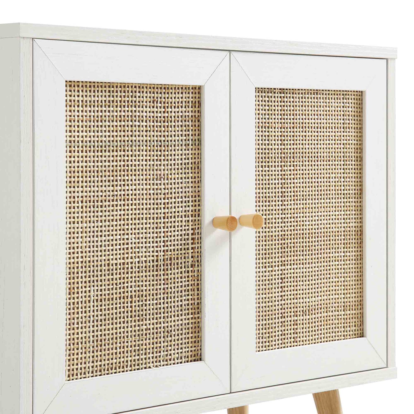 Meuble sous-lavabo de salle de bain 2 portes en rotin tressé Frances, blanc