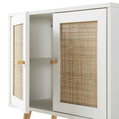 Meuble sous-lavabo de salle de bain 2 portes en rotin tressé Frances, blanc