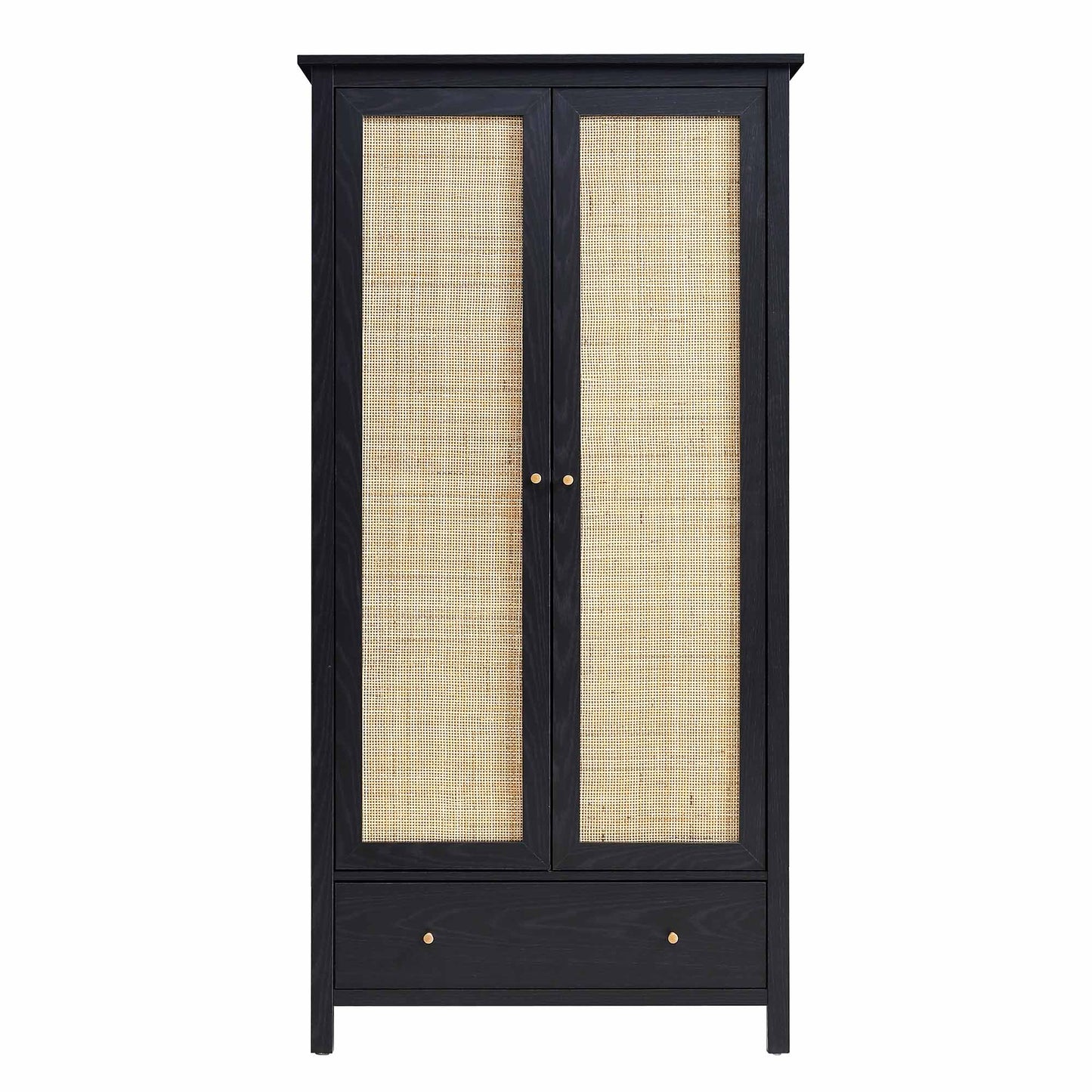 Armoire double en rotin Frances avec 1 tiroir, noir