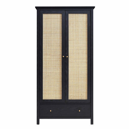 Armoire double en rotin Frances avec 1 tiroir, noir