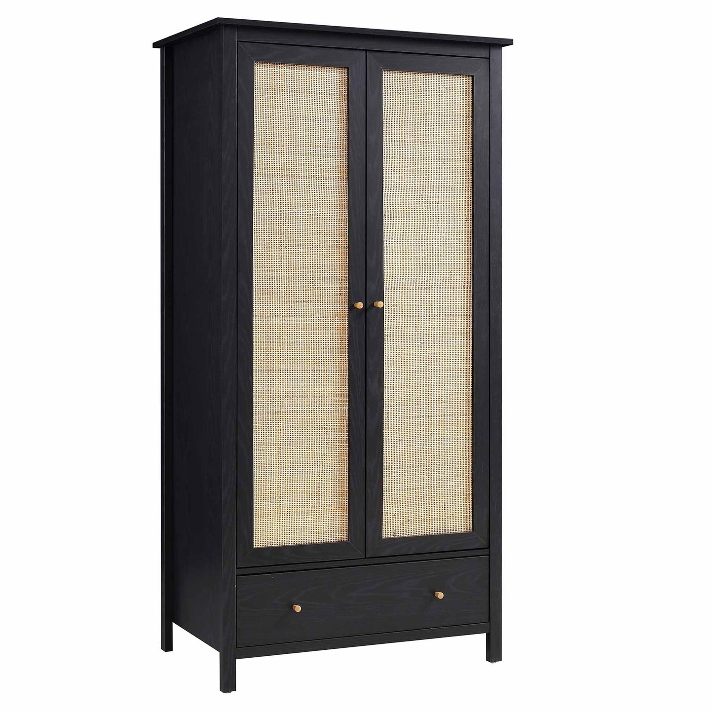 Armoire double en rotin Frances avec 1 tiroir, noir