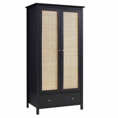 Armoire double en rotin Frances avec 1 tiroir, noir