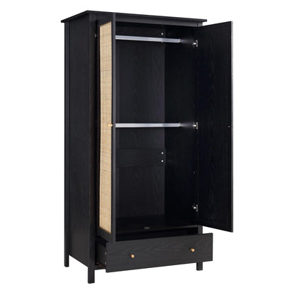 Armoire double en rotin Frances avec 1 tiroir, noir
