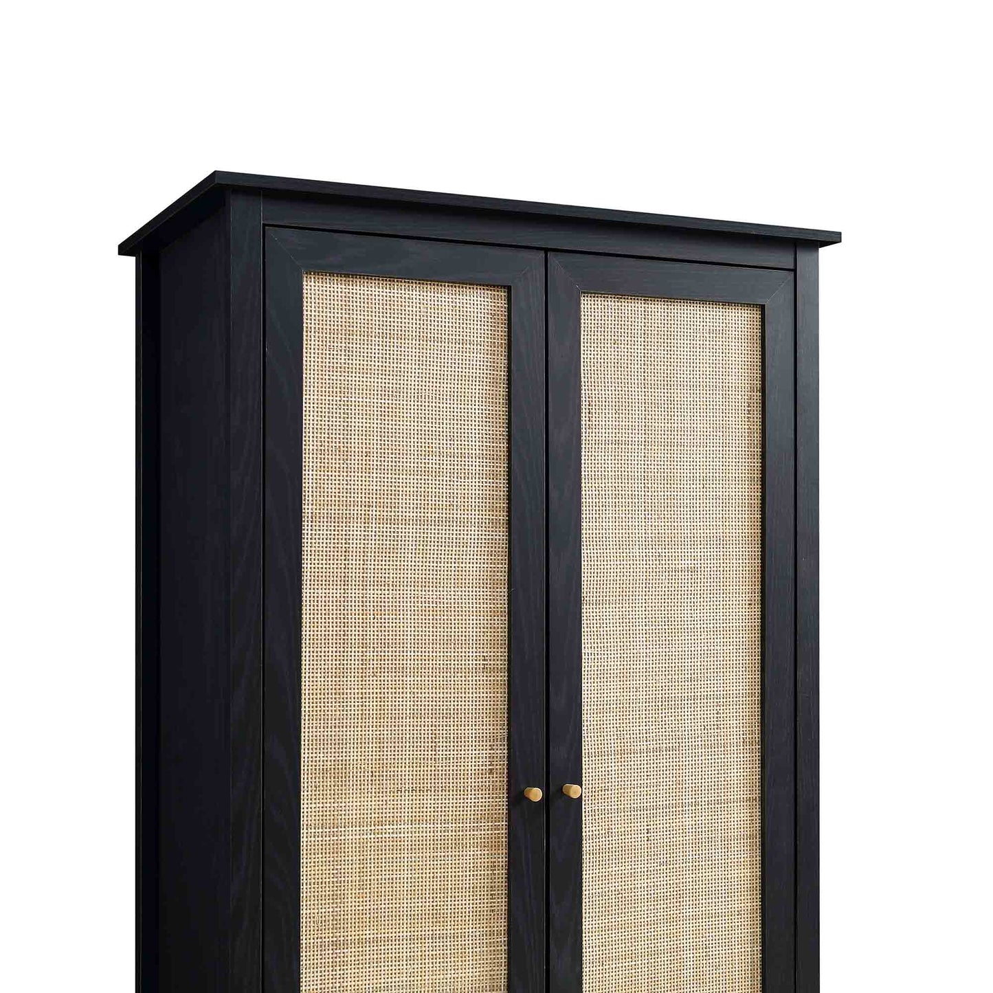 Armoire double en rotin Frances avec 1 tiroir, noir