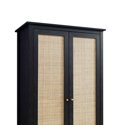 Armoire double en rotin Frances avec 1 tiroir, noir