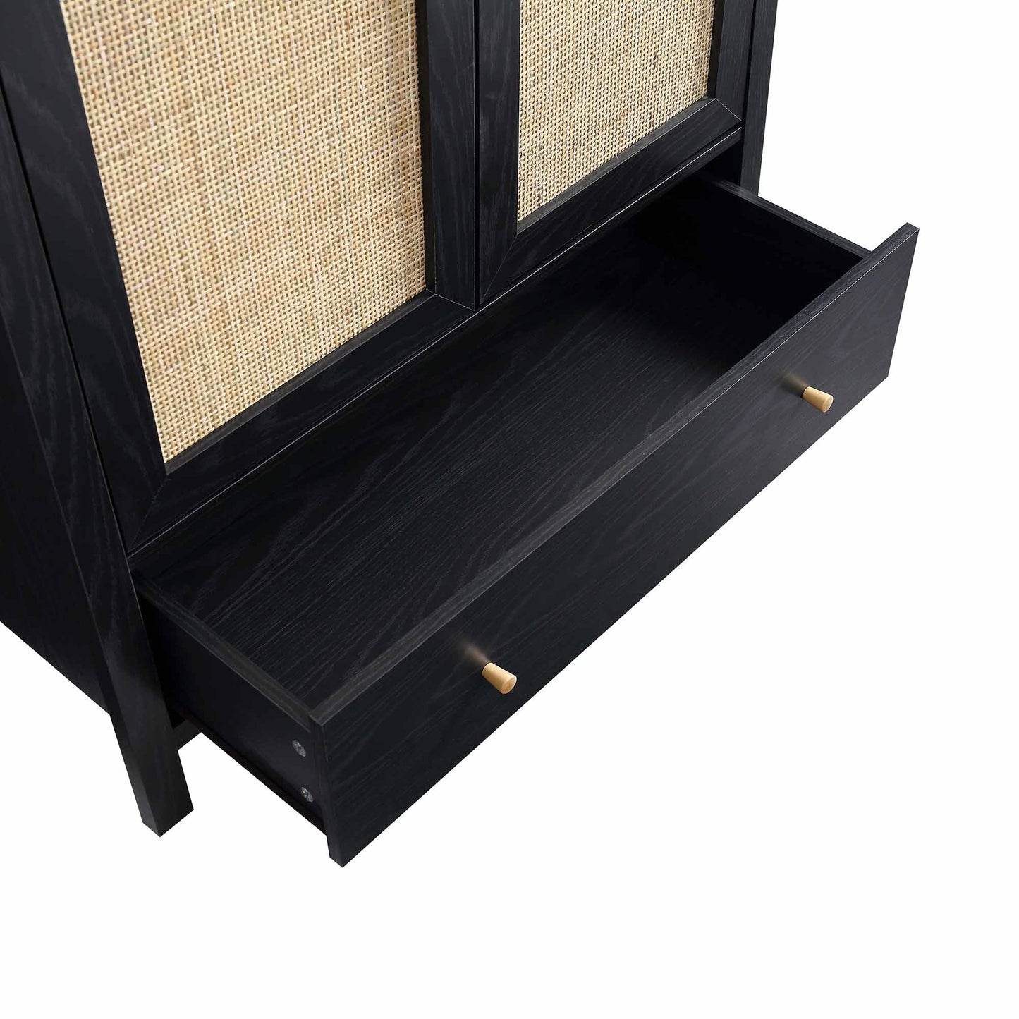 Armoire double en rotin Frances avec 1 tiroir, noir