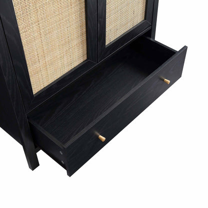 Armoire double en rotin Frances avec 1 tiroir, noir