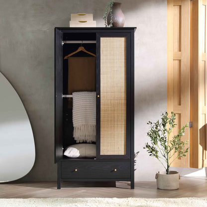 Armoire double en rotin Frances avec 1 tiroir, noir