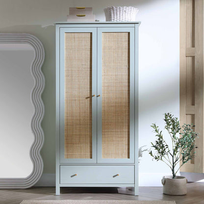 Armoire double en rotin Frances avec 1 tiroir, menthe