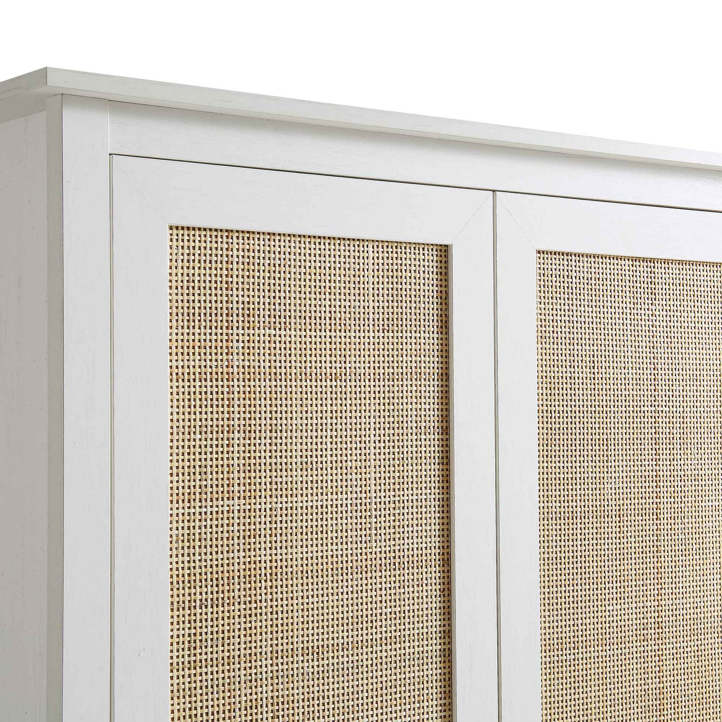 Armoire double en rotin Frances avec 1 tiroir, blanche