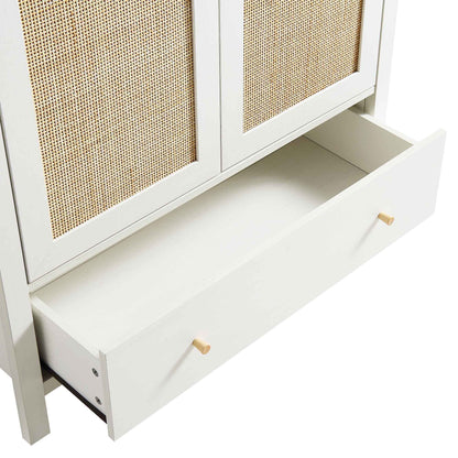 Armoire double en rotin Frances avec 1 tiroir, blanche