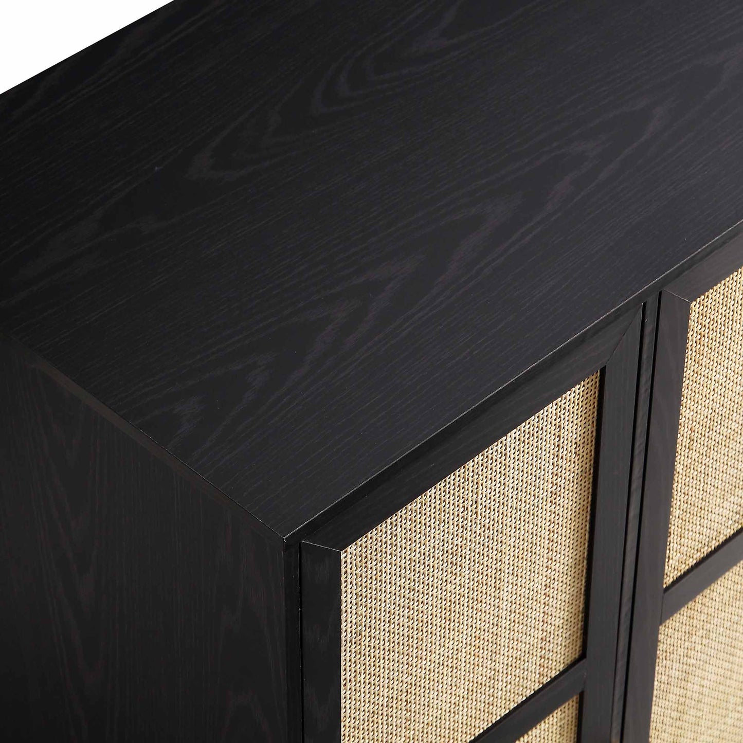 Armoire double compacte en rotin tressé Frances, noire