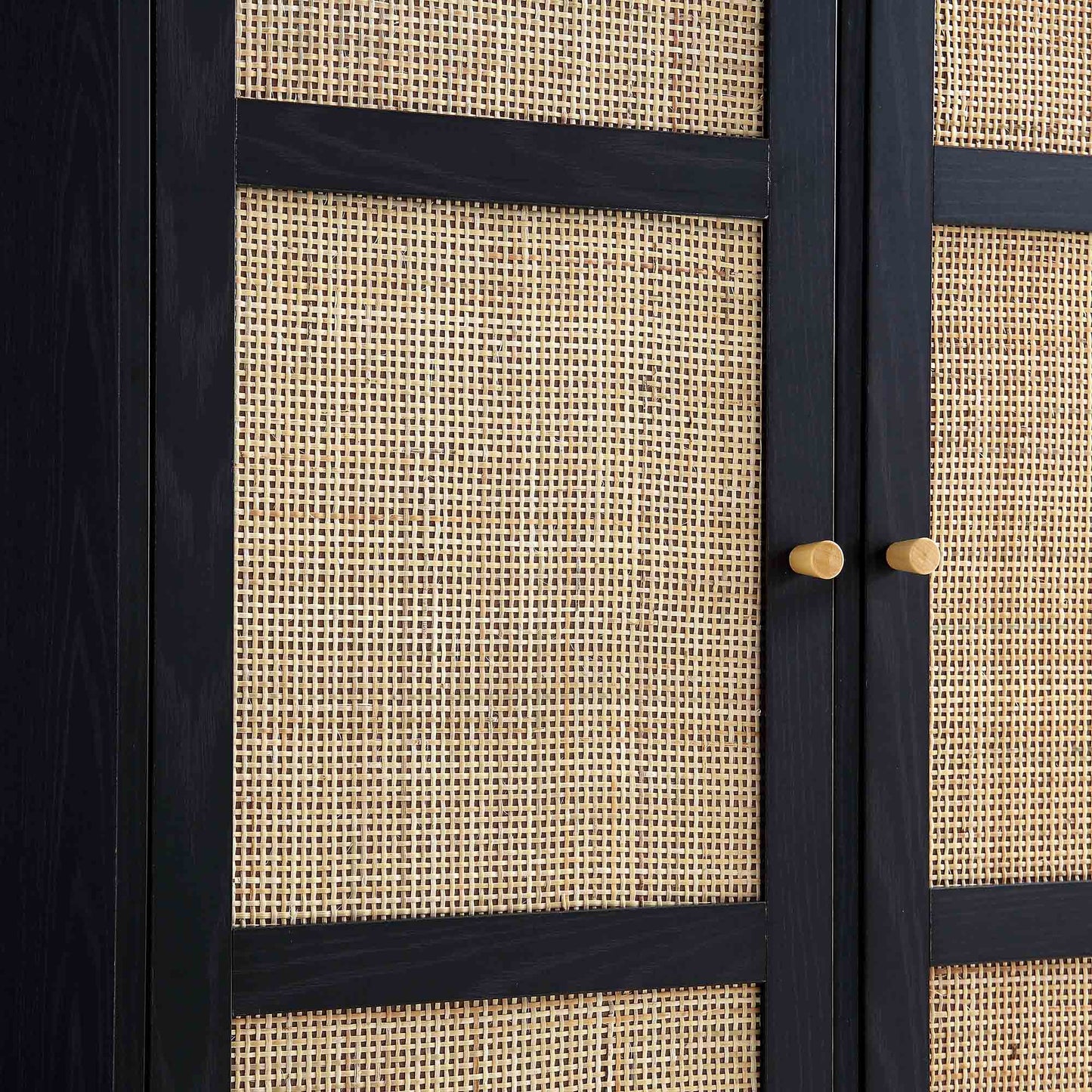 Armoire double compacte en rotin tressé Frances, noire