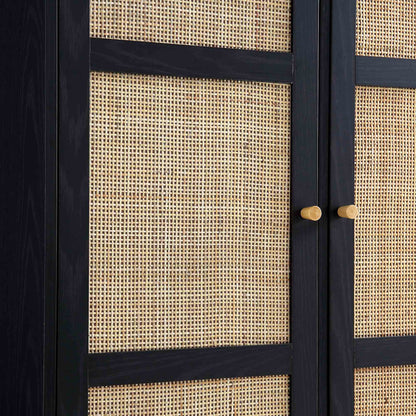 Armoire double compacte en rotin tressé Frances, noire