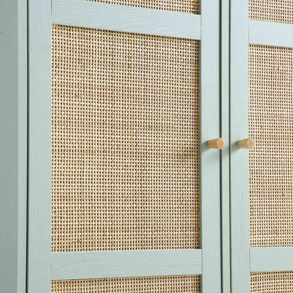 Armoire double compacte en rotin tressé Frances, vert menthe