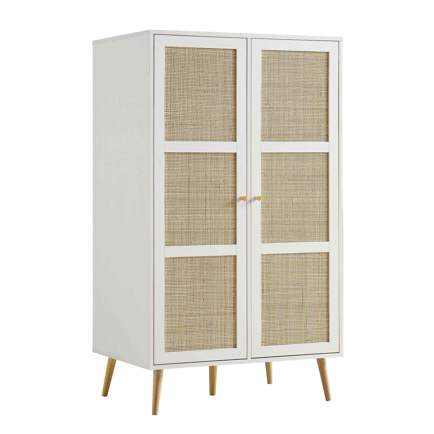 Armoire double compacte en rotin tressé Frances, blanche