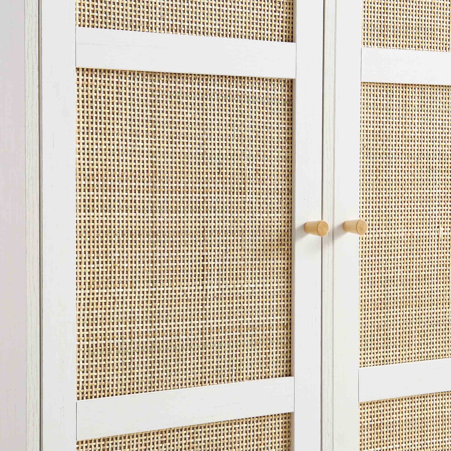 Armoire double compacte en rotin tressé Frances, blanche