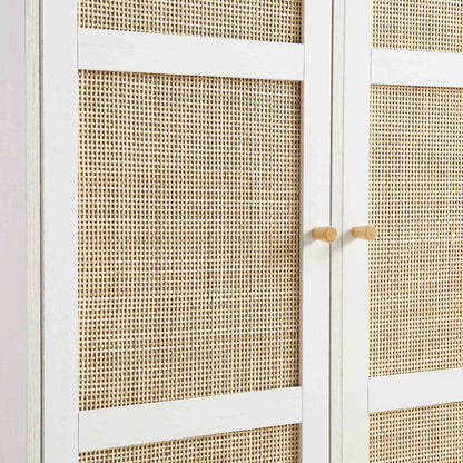 Armoire double compacte en rotin tressé Frances, blanche