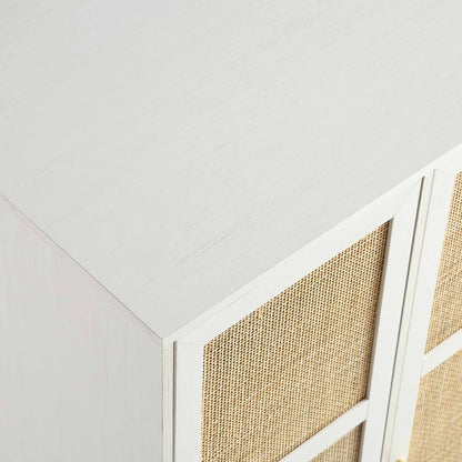 Armoire double compacte en rotin tressé Frances, blanche