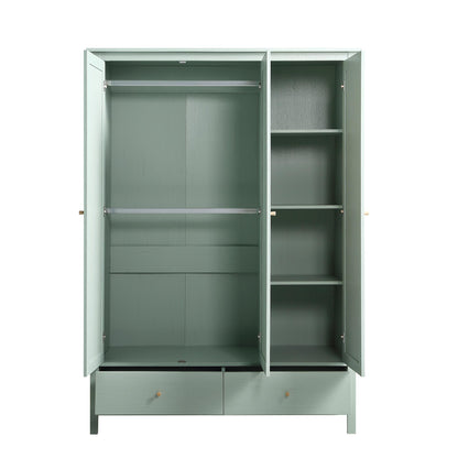 Armoire triple en rotin Frances avec 2 tiroirs, menthe