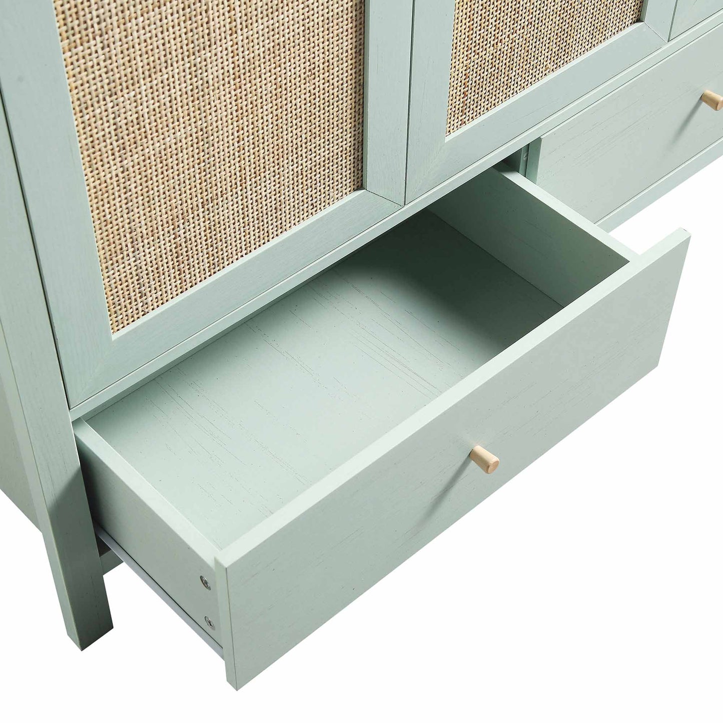 Armoire triple en rotin Frances avec 2 tiroirs, menthe
