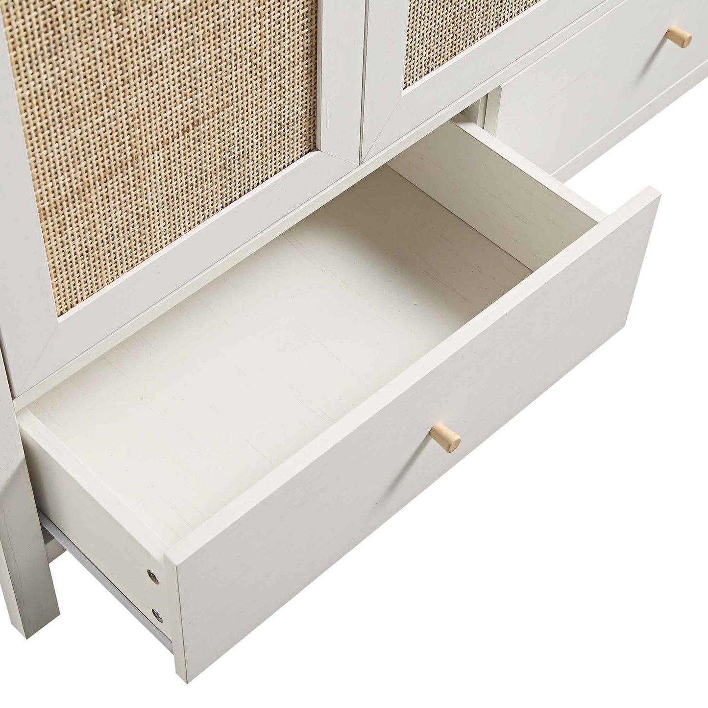Armoire triple en rotin Frances avec 2 tiroirs, blanche