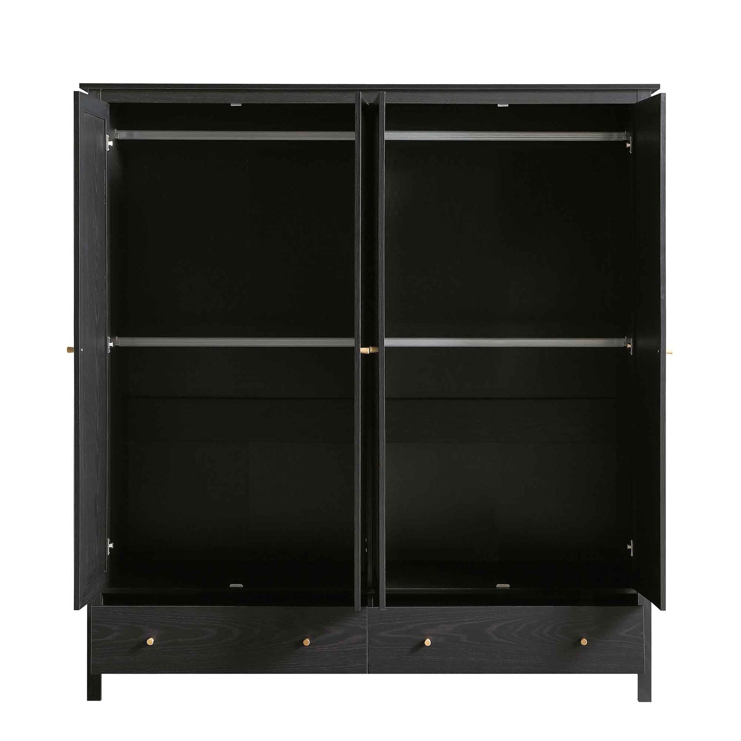 Armoire en rotin Frances à 4 portes et 2 tiroirs, noire