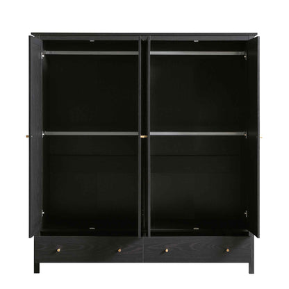 Armoire en rotin Frances à 4 portes et 2 tiroirs, noire