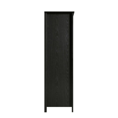 Armoire en rotin Frances à 4 portes et 2 tiroirs, noire