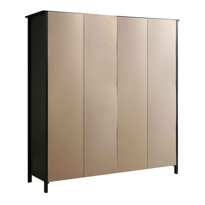 Armoire en rotin Frances à 4 portes et 2 tiroirs, noire