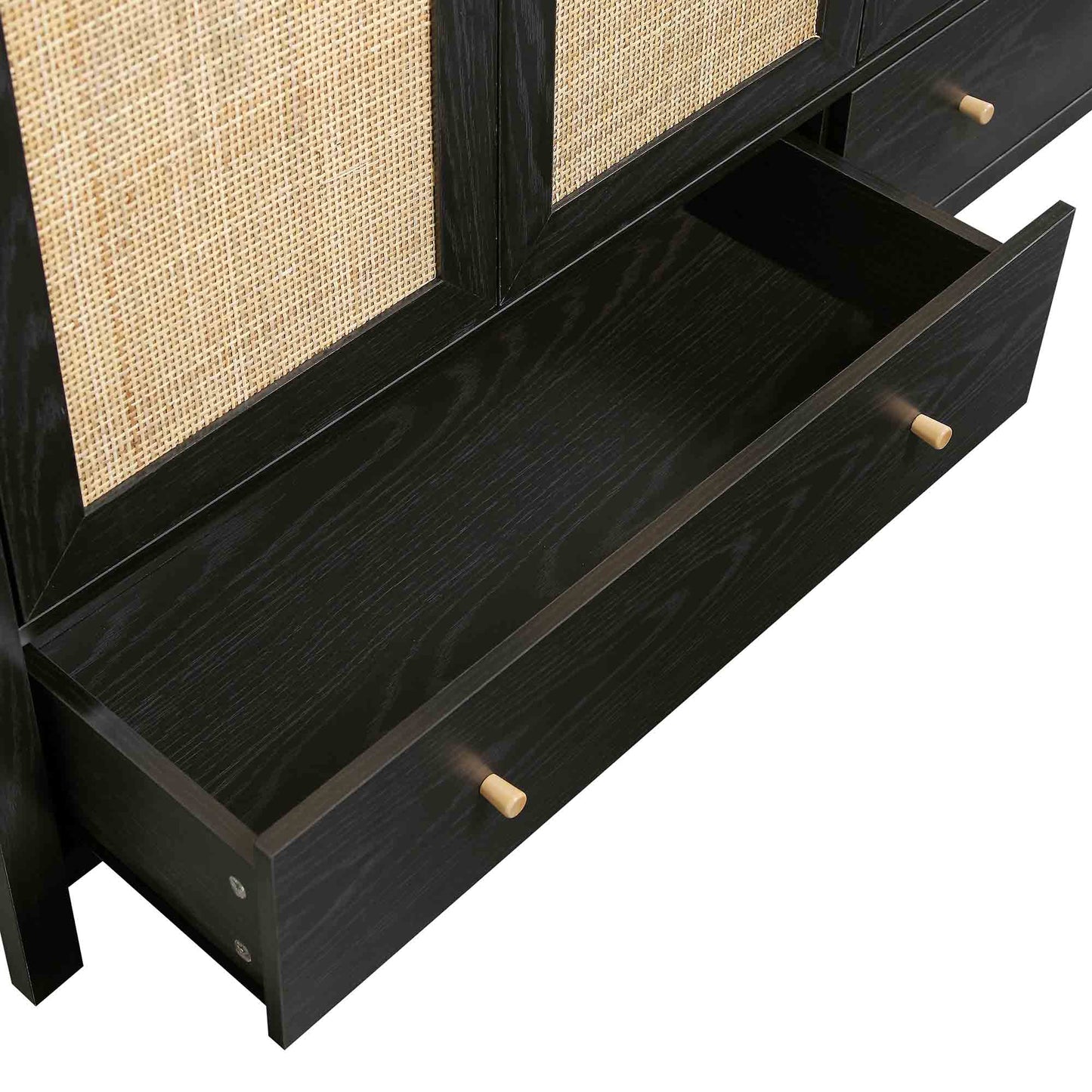 Armoire en rotin Frances à 4 portes et 2 tiroirs, noire