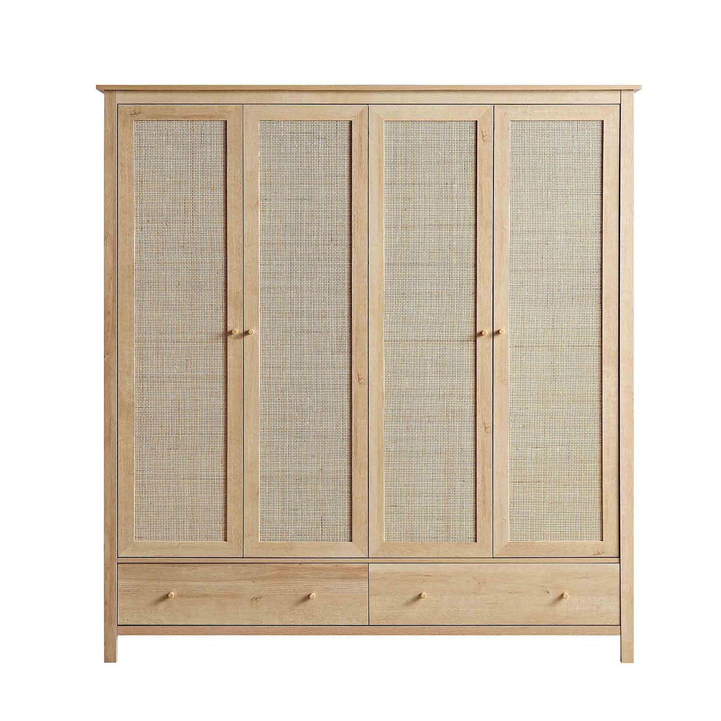 Armoire 4 portes en rotin Frances avec 2 tiroirs, naturel