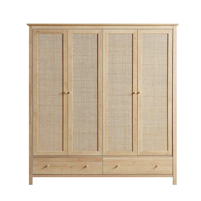 Armoire 4 portes en rotin Frances avec 2 tiroirs, naturel