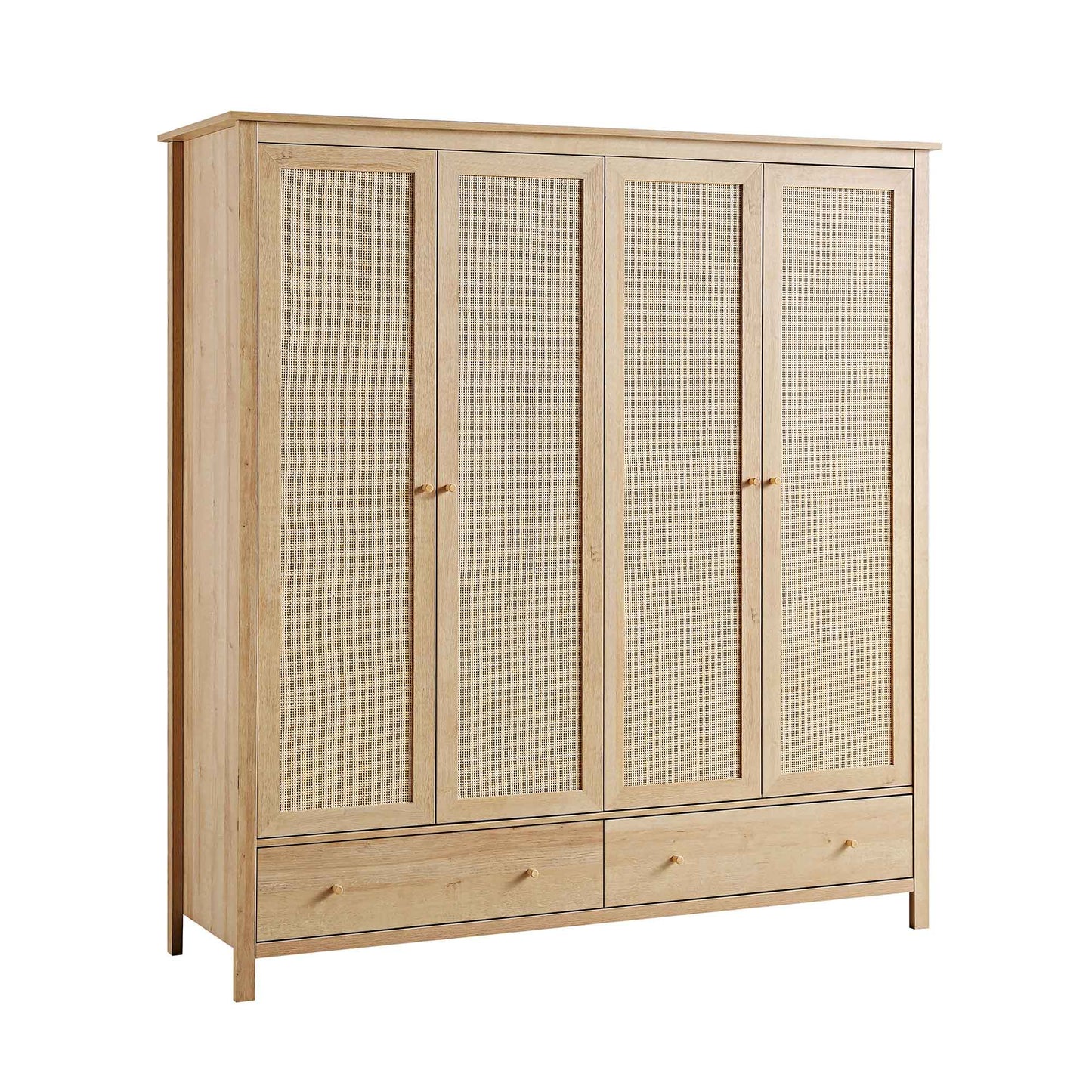 Armoire 4 portes en rotin Frances avec 2 tiroirs, naturel