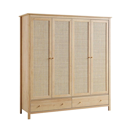 Armoire 4 portes en rotin Frances avec 2 tiroirs, naturel