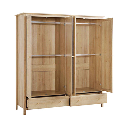 Armoire 4 portes en rotin Frances avec 2 tiroirs, naturel