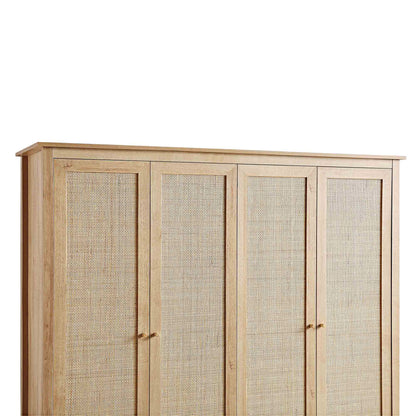 Armoire 4 portes en rotin Frances avec 2 tiroirs, naturel