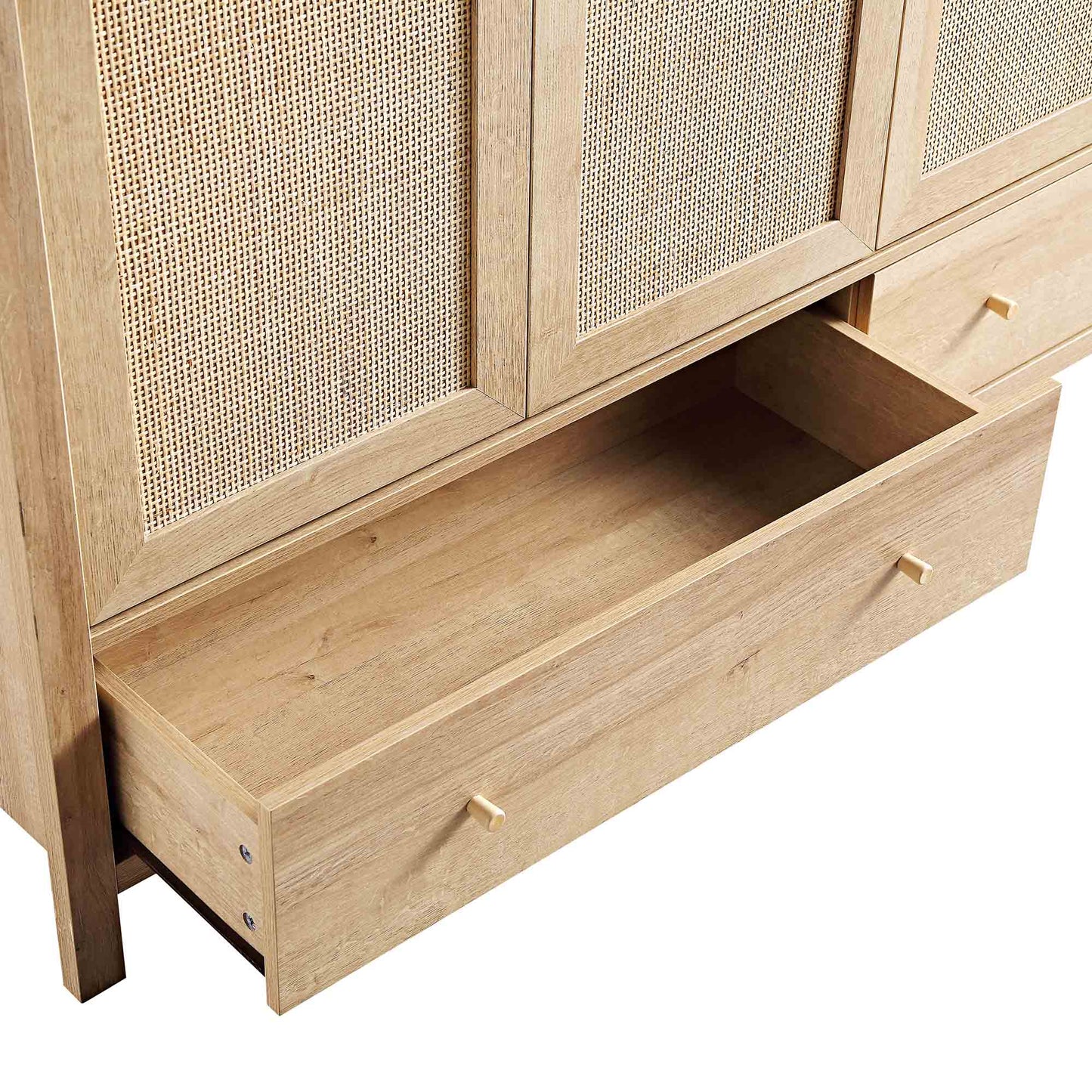 Armoire 4 portes en rotin Frances avec 2 tiroirs, naturel