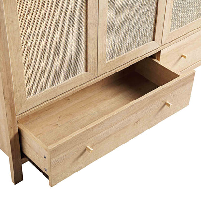 Armoire 4 portes en rotin Frances avec 2 tiroirs, naturel